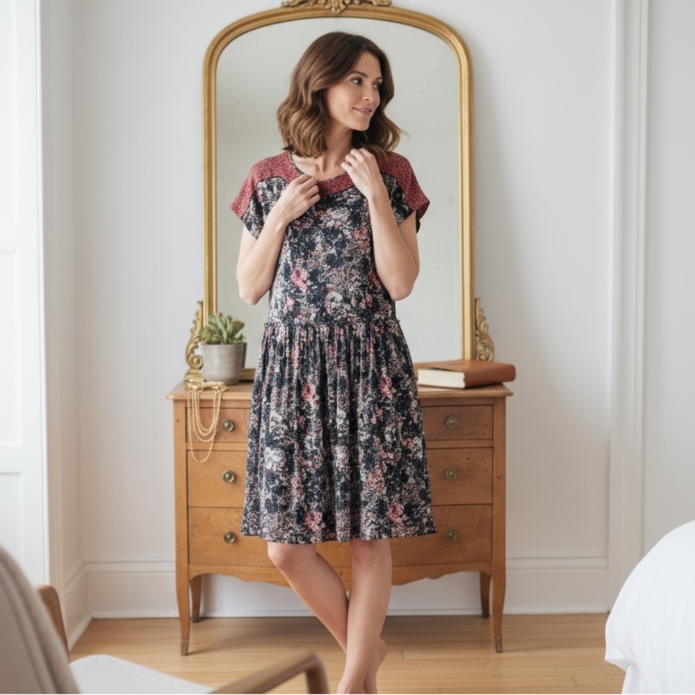 Isabel Marant Red and Black Floral Midi Dress